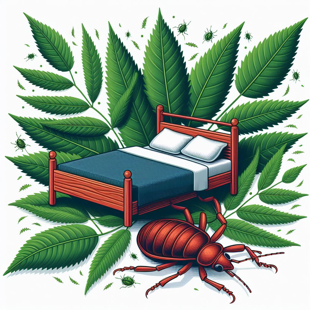 Neem leaves and a bed bug graphic